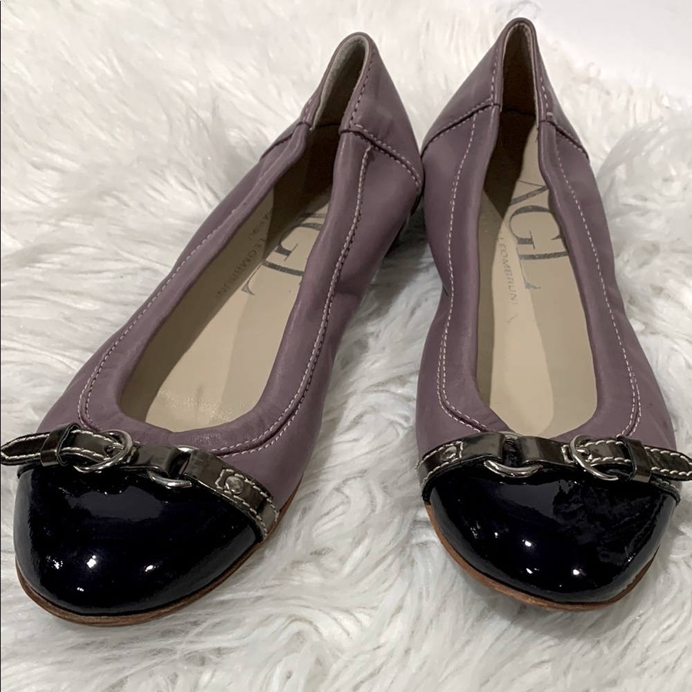 AGL Purple Leather Flats withToe Caps & Decorative Buckle Accents women sz 36.5
